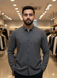 IMPORTED MODERN TEXTURED VERTICAL STRIPE LONG SLEEVE SHIRT