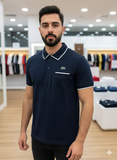 LCST NAVY PIQUE POLO WITH TIPPED COLLAR AND POCKET DETAIL POLO T-SHIRT