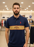 USP A EMBROIDERED GOLD PANEL HERITAGE NAVY POLO T-SHIRT
