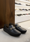 Armani Men’s Signature Leather with Gold-Tone Loafers
