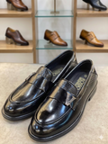 Rosso Brunello Men’s Black Textured Penny Loafers