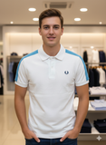 FRD PRRY MEN'S WHITE POLO T-SHIRT WITH BLUE SHOULDER STRIPES