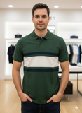 FRD PRRY MEN'S DARK GREEN BLOCK STRIPE POLO T-SHIRT