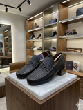 TMY Premium Black Woven-Texture Horsebit Loafers