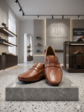 TMY Premium Tan Croc-Embossed Leather Loafers