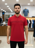 C-K QUARTER-ZIP STRIPED RED POLO T-SHIRT