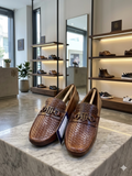 TMY Premium Tan Woven-Leather Horsebit Loafers
