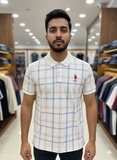 USP A WHITE PLAID CHECK POLO T-SHIRT
