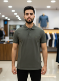 C-K SOLID OLIVE GREEN PIQUE POLO T-SHIRT