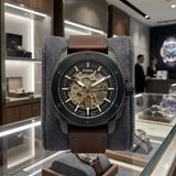 Fossil Machine Automatic Skeleton Dial Brown Leather strap watch