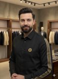BLMN PARIS Medallion Logo Button-Up with Branded Tape Shirt