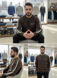 A-X BROWN SWEATSHIRT WITH METALLIC LOGO BADGE FULL SLEEVE T-SHIRT
