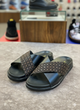 LV Men’s Embossed Geometric Cross-Strap leather slipper