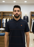C-K SOLID NAVY PIQUE LOGO POLO T-SHIRT