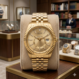 GUESS Continental Gold-Tone Day-Date Metal strap WATCH
