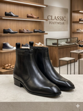 C-K Sleek Leather Zip-Up Chelsea Dress Boots