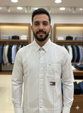 TMY WHITE & BLUE PINSTRIPE SHIRT CONTRAST POCKET DESIGN OG SHIRT