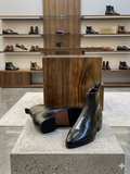 PETERMONK Luxe Pointed-Toe Gold Zip Dress Boots