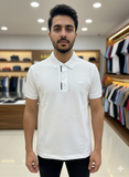 LCST WHITE WITH CONTRAST TIPPED POLO T-SHIRT