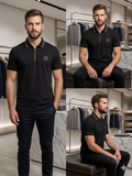 BLMN QUARTER-ZIP EMBELLISHED PIQUE POLO T-SHIRT