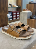 Brunello Cucinelli Grained Leather Double-Buckle leather slipper