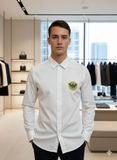 EMP ARMN WHITE DRESS SHIRT WITH GRAPHIC EMBLEM PATCH OG SURPLUS SHIRT