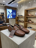 Tommy hilfiger Textured Tan Leather Signature Horsebit Loafers