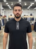 HG BSS BLACK POLO WITH LARGE TWO-TONE CHEST LOGO POLO T-SHIRT