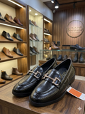 ROSSO Men's Black Leather Bit Loafers