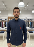 TMY NAVY BLUE OXFORD SHIRT – EMBROIDERED LION CREST LOGO OG SHIRT