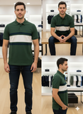 FRD PRRY MEN'S DARK GREEN BLOCK STRIPE POLO T-SHIRT
