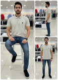 USP A GRAY PIQUE POLO WITH TONAL LOGO COLLAR POLO T-SHIRT