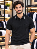 HKT LONDON CONTRAST STRIPED COLLAR BLACK POLO T-SHIRT