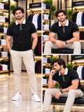 HKT LONDON BRANDED ZIP PLACKET BLACK POLO T-SHIRT