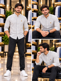 USP A REGULAR FIT MANDARIN COLLAR STRIPED LINEN-COTTON OG SHIRT