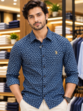 USP A REGULAR FIT GEOMETRIC FAN PRINT CASUAL OG SHIRT
