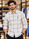 USP A REGULAR FIT WINDOWPANE PLAID LINEN-COTTON CASUAL OG SHIRT
