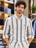 RLP CLASSIC FIT STRIPED LINEN CASUAL STRIPE SHIRTS