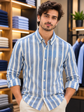 RLP CUSTOM FIT STRIPED LINEN CASUAL STRIPE SHIRTS