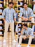 RLP CUSTOM FIT STRIPED LINEN CASUAL STRIPE SHIRTS