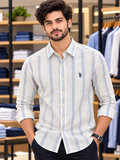 USP A REGULAR FIT TEXTURED STRIPED CASUAL OG SHIRT