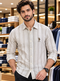 USP A REGULAR FIT STRIPED LINEN-COTTON CASUAL OG SHIRT