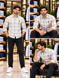 USP A REGULAR FIT WINDOWPANE PLAID LINEN-COTTON CASUAL OG SHIRT