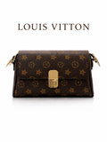 L-V MONOGRAM SHOULDER BAG IN BROWN AND TAN PRINT WITH TURN-LOCK LADIES SLING BAG