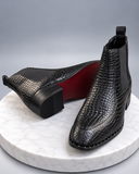 Don Marc Men’s Black Croc-Textured Chelsea Ankle Boots