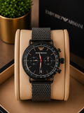 Emporio Armani Chronograph Men’s Watch – Black Dial with Black Milanese Mesh metal Strap