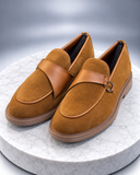 CAMEL Men’s Tan Suede Cross-Strap Loafers