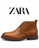 Zara Men’s Tan Textured Leather-Look Lace-Up Ankle Boots