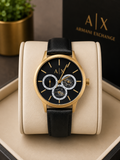 Armani Exchange AX7146 Men’s Multifunction Watch – Black Dial with Black Leather Strap watch