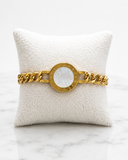 Luxurious Bvlgari-Inspired Mother of Pearl Gold-Tone Link Bracelet